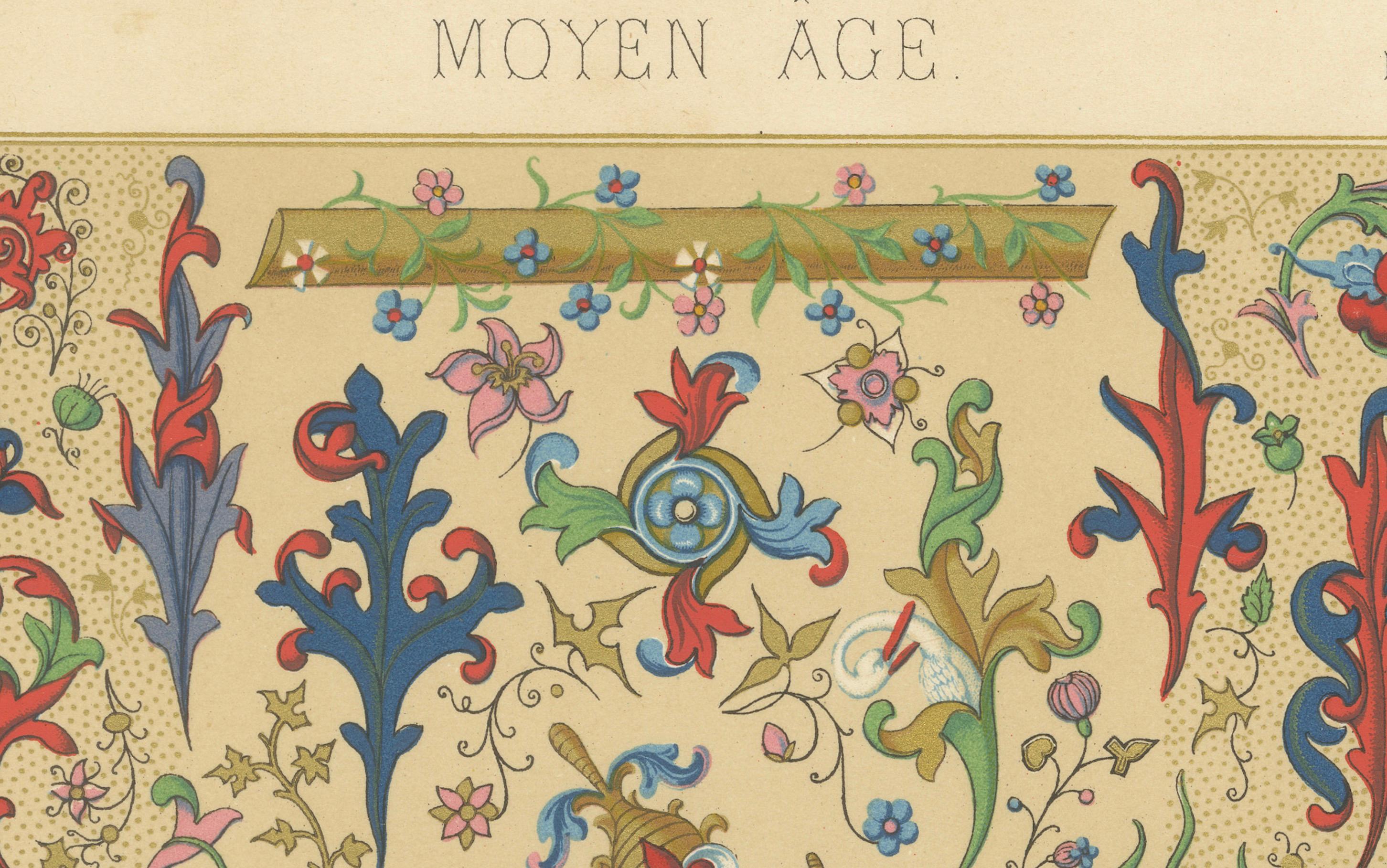 Francese Ornamento floreale medievale - Motivi di Illuminated Manuscripts, Piastra XLVIII, c.1869 in vendita