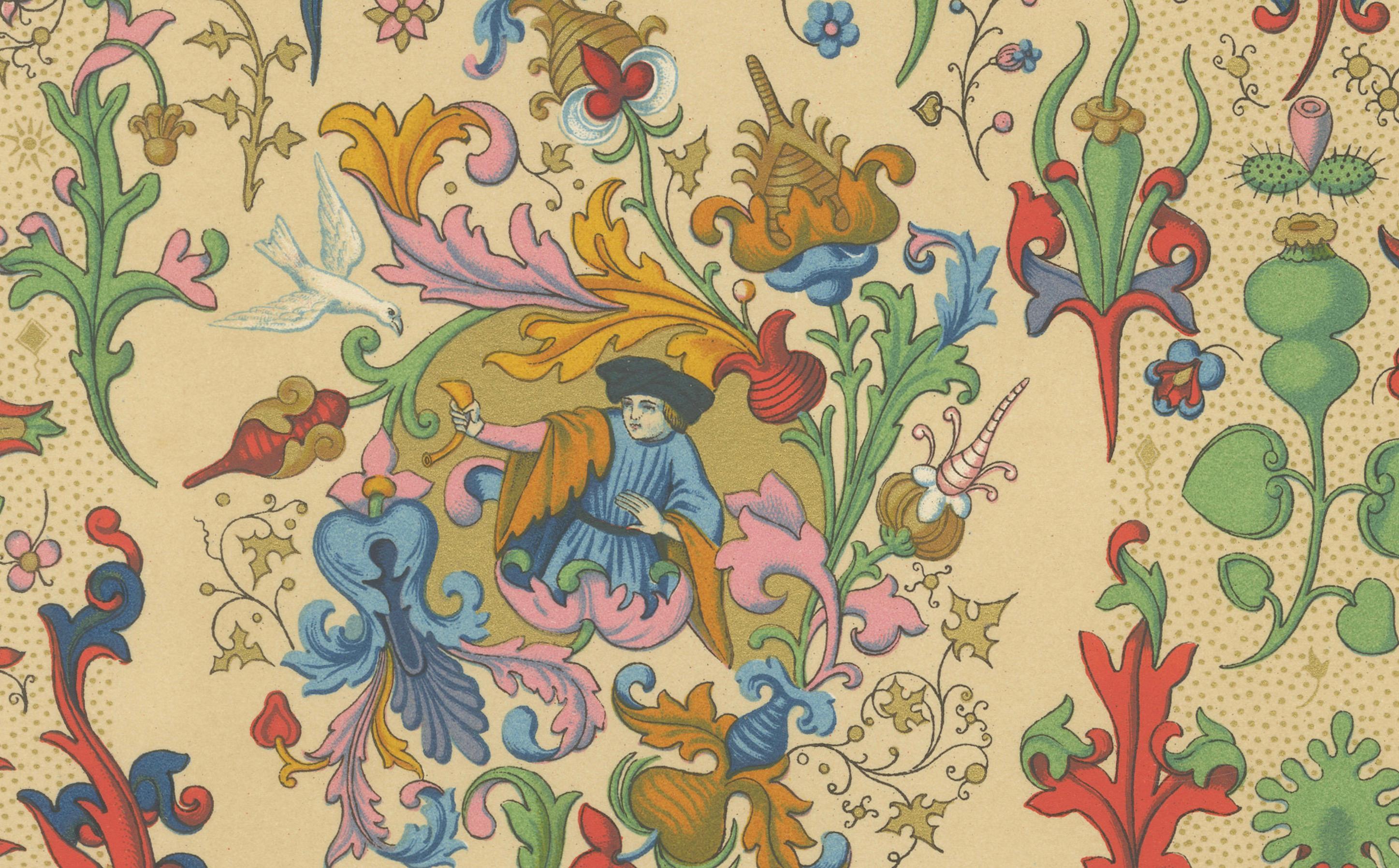 Ornamento floreale medievale - Motivi di Illuminated Manuscripts, Piastra XLVIII, c.1869 In condizioni buone in vendita a Langweer, NL