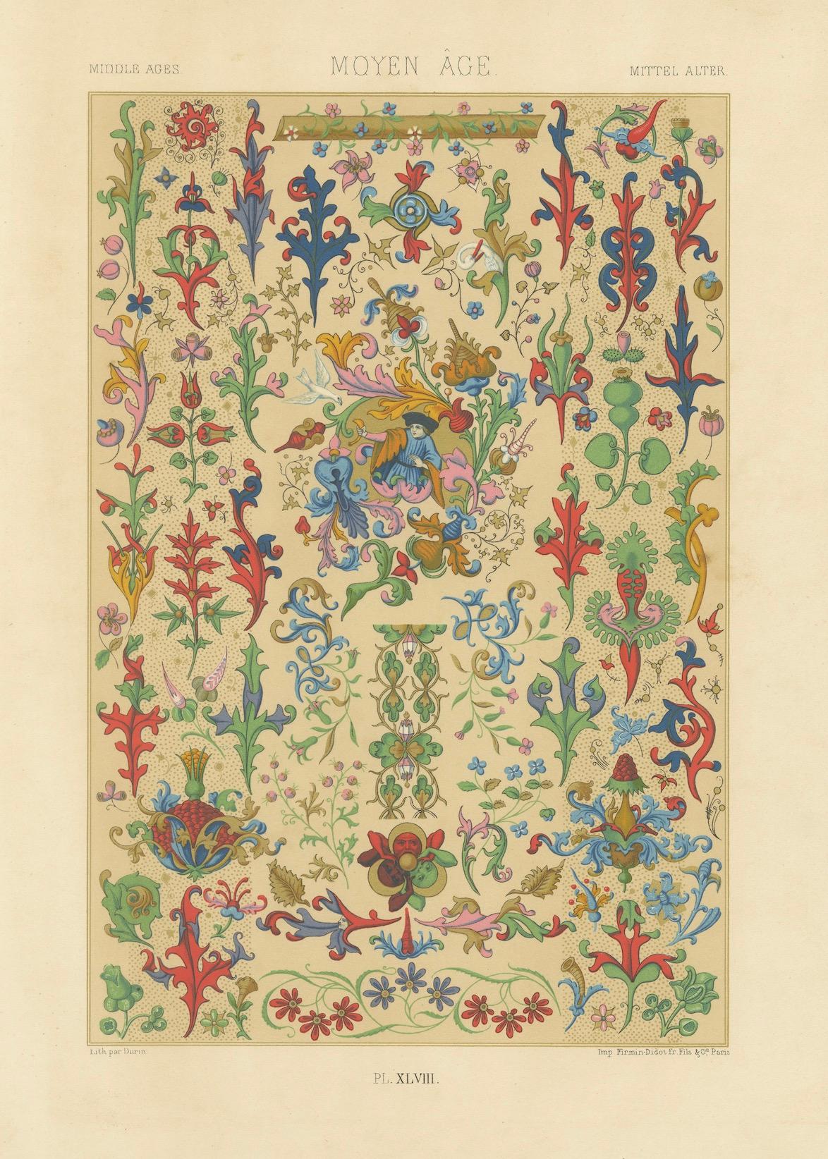 Ornamento floreale medievale - Motivi di Illuminated Manuscripts, Piastra XLVIII, c.1869 in vendita 1