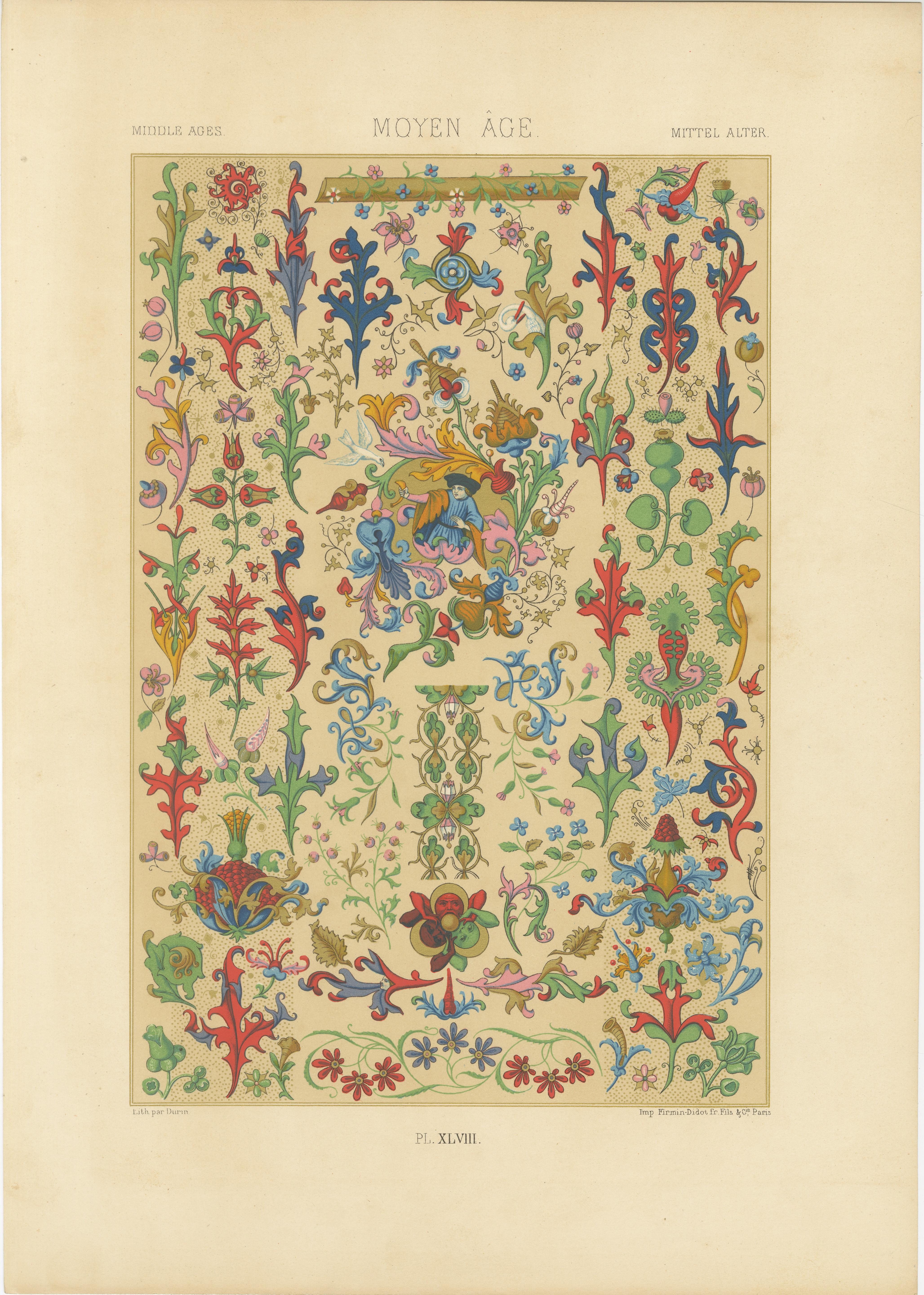 Medieval Floral Ornament – Illuminated Manuscript Motifs, Plate XLVIII, c.1869