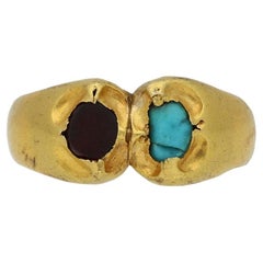 Antique Medieval Garnet and Turquoise Finger Ring, circa 1250-1450 AD