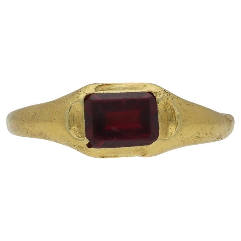 Medieval Garnet Gold Ring, circa 13th-15th Century