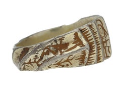 Medieval gilt iconographic saints ring, circa 15th century.