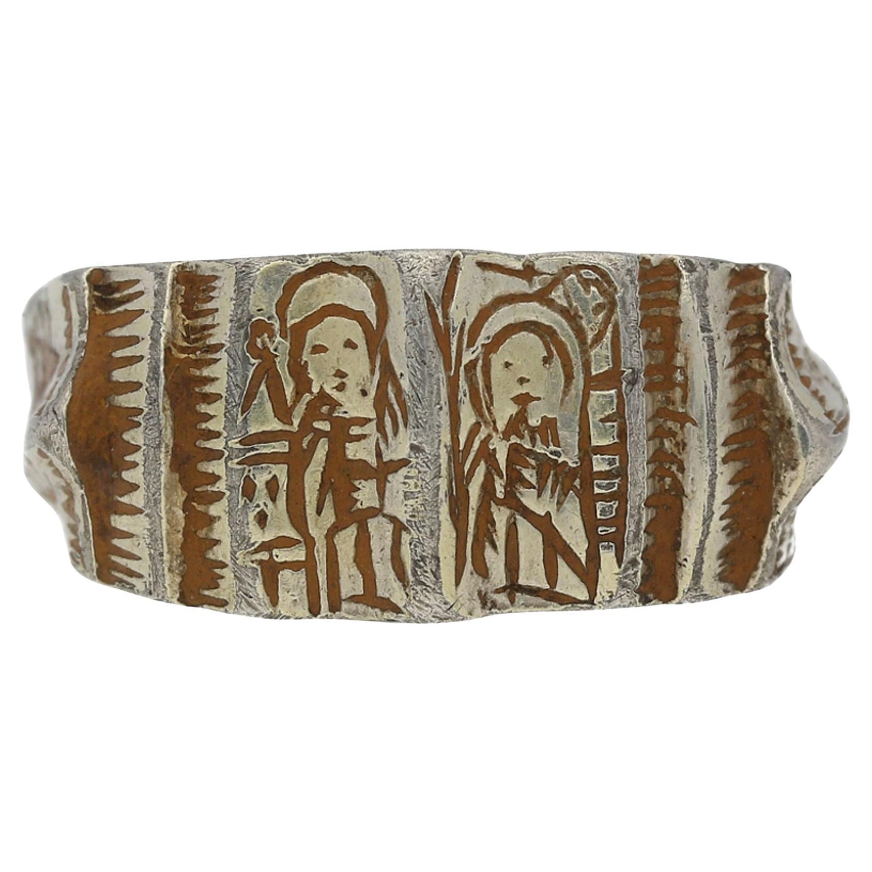 Medieval gilt iconographic saints ring, circa 15th century.