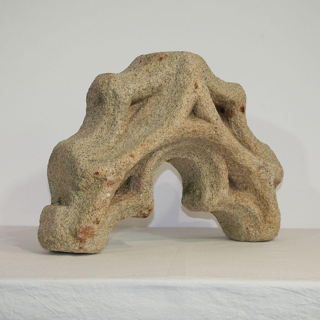 Original period piece. Extremely rare find. Carved stone top of a niche made out of granite
Brittany, France, circa 1250-1400
Weathered, small losses.