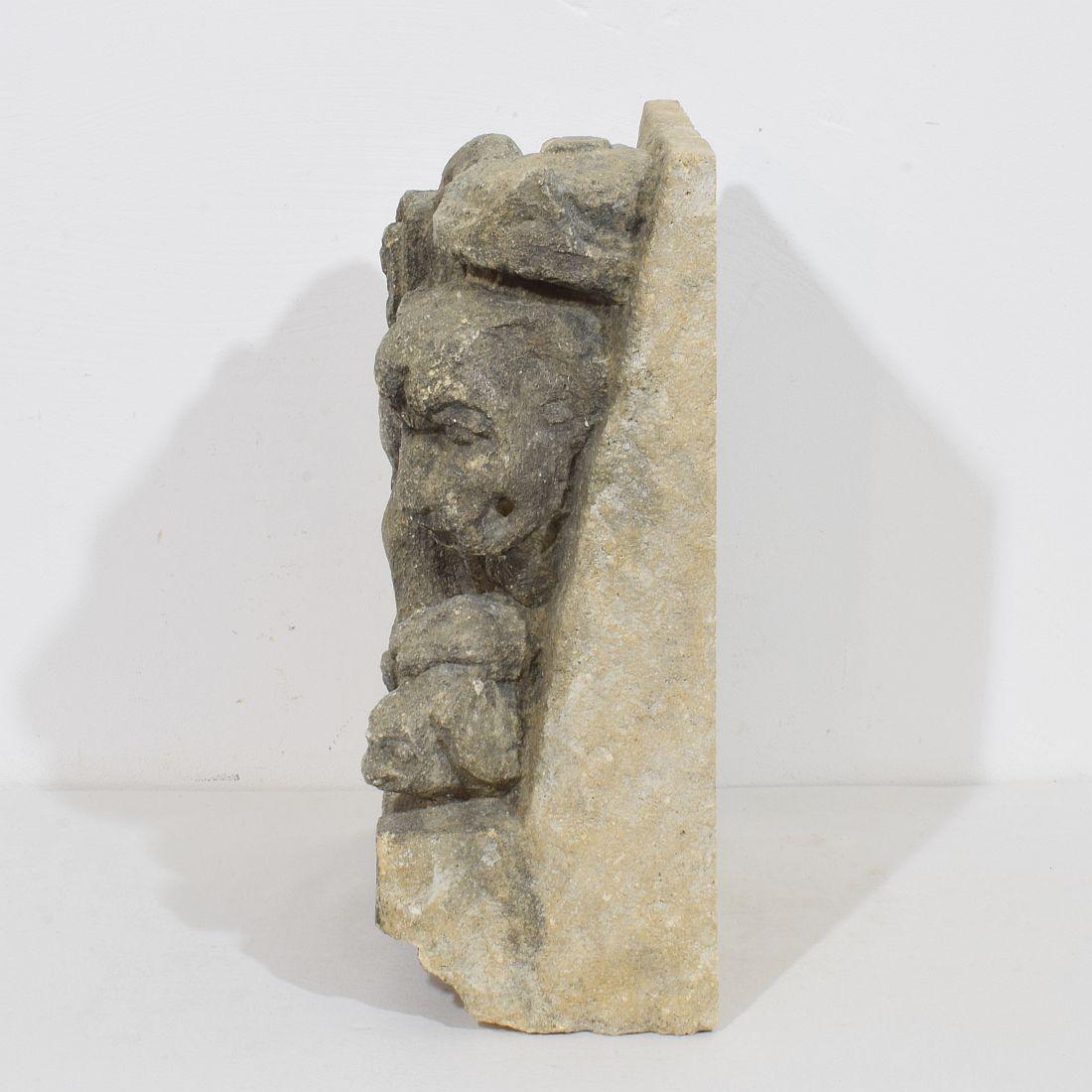 Panel de gárgola medieval gótica francesa tallada en piedra coronada en Bueno estado para la venta en Buisson, FR