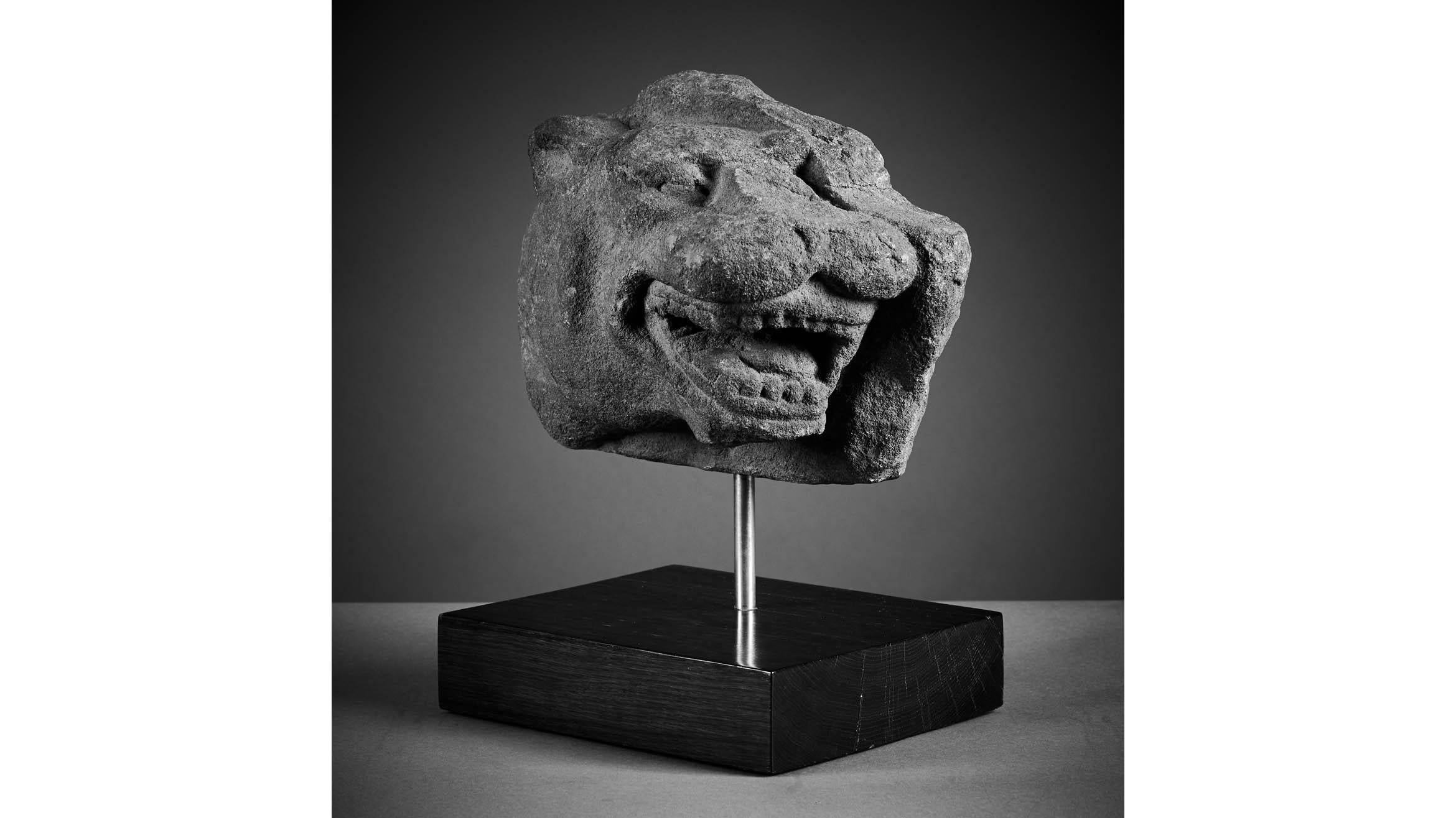 Carved Medieval Gritstone Head of a Leopard, Staffordshire, circa 1450-1460 For Sale