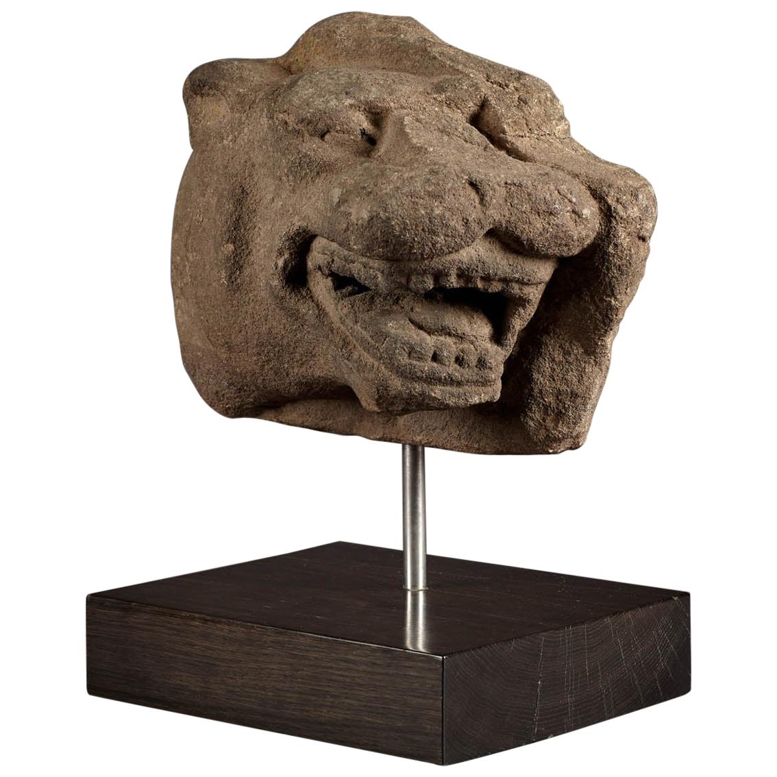 Medieval Gritstone Head of a Leopard, Staffordshire, circa 1450-1460 For Sale