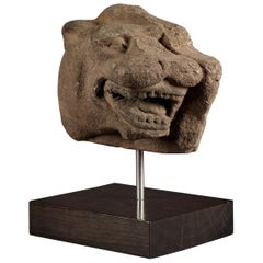 Medieval Gritstone Head of a Leopard, Staffordshire, circa 1450-1460