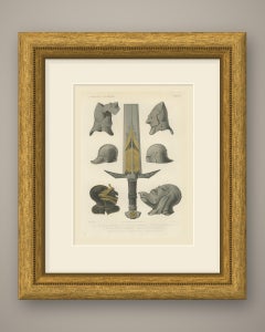 Medieval Helmets and a German Sword, Antique Print, 1851