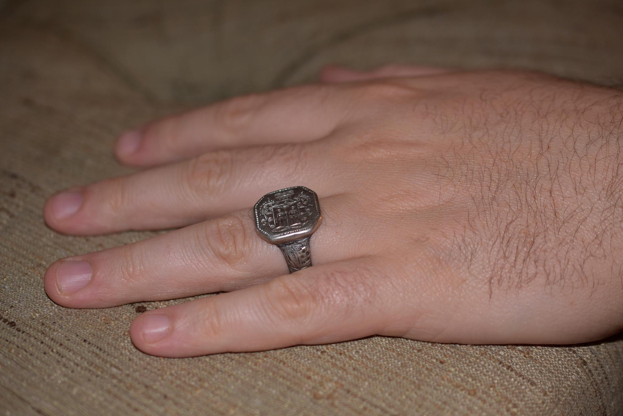 Medieval Heraldic Silber Pictorial Siegelring Größe 12 für Damen oder Herren
