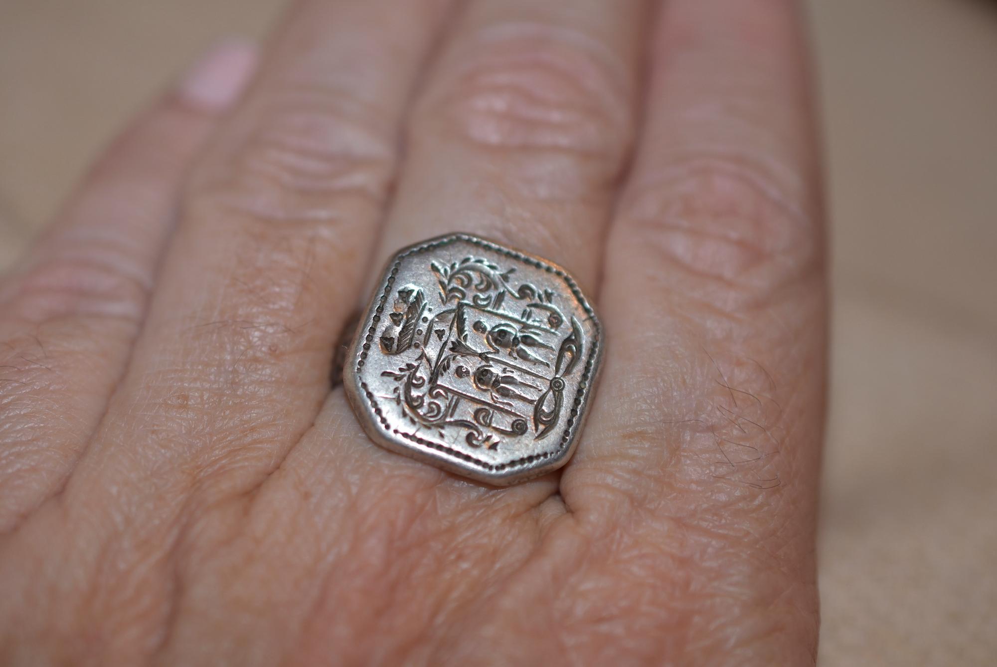 Medieval Heraldic Silber Pictorial Siegelring Größe 12 3