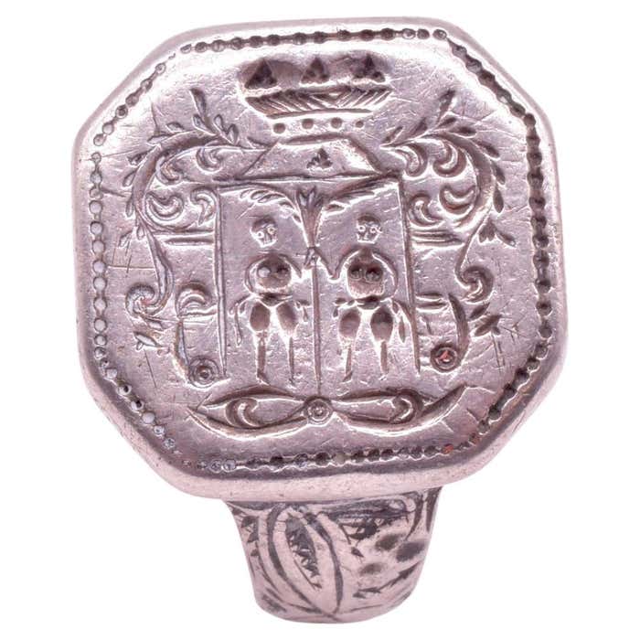 Medieval Signature Rings Medieval Heraldic Silver Pictorial Signet Ring For Sale at 1stDibs