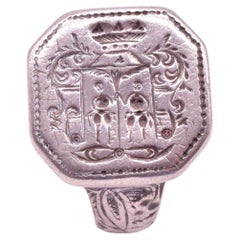 Antique Medieval Heraldic Silver Pictorial Signet Ring size 12