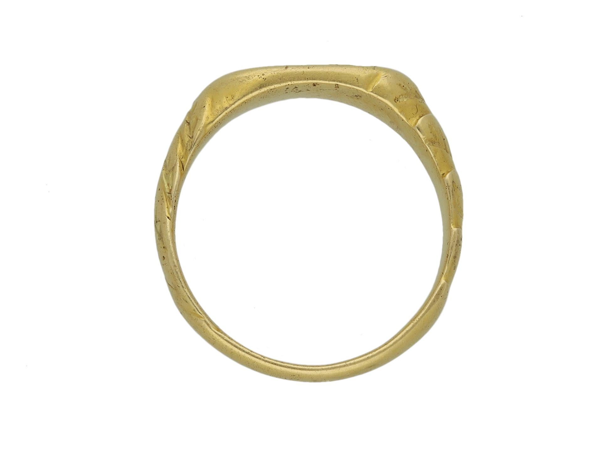Mittelalterlicher ikonographischer Ring mit der Heiligen Dreifaltigkeit, englisch, um das 15. für Damen oder Herren im Angebot