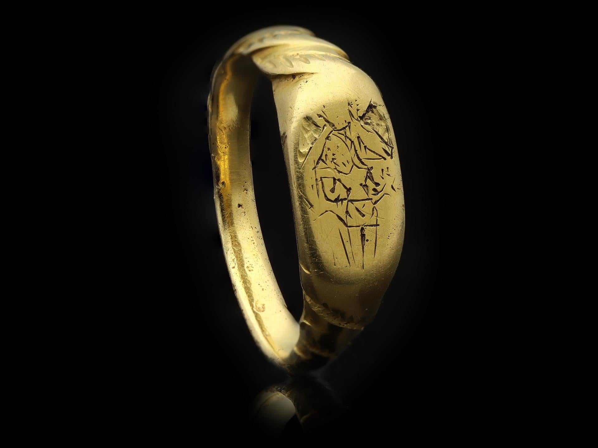 Mittelalterlicher ikonographischer Ring mit der Heiligen Dreifaltigkeit, englisch, um das 15. im Angebot 1