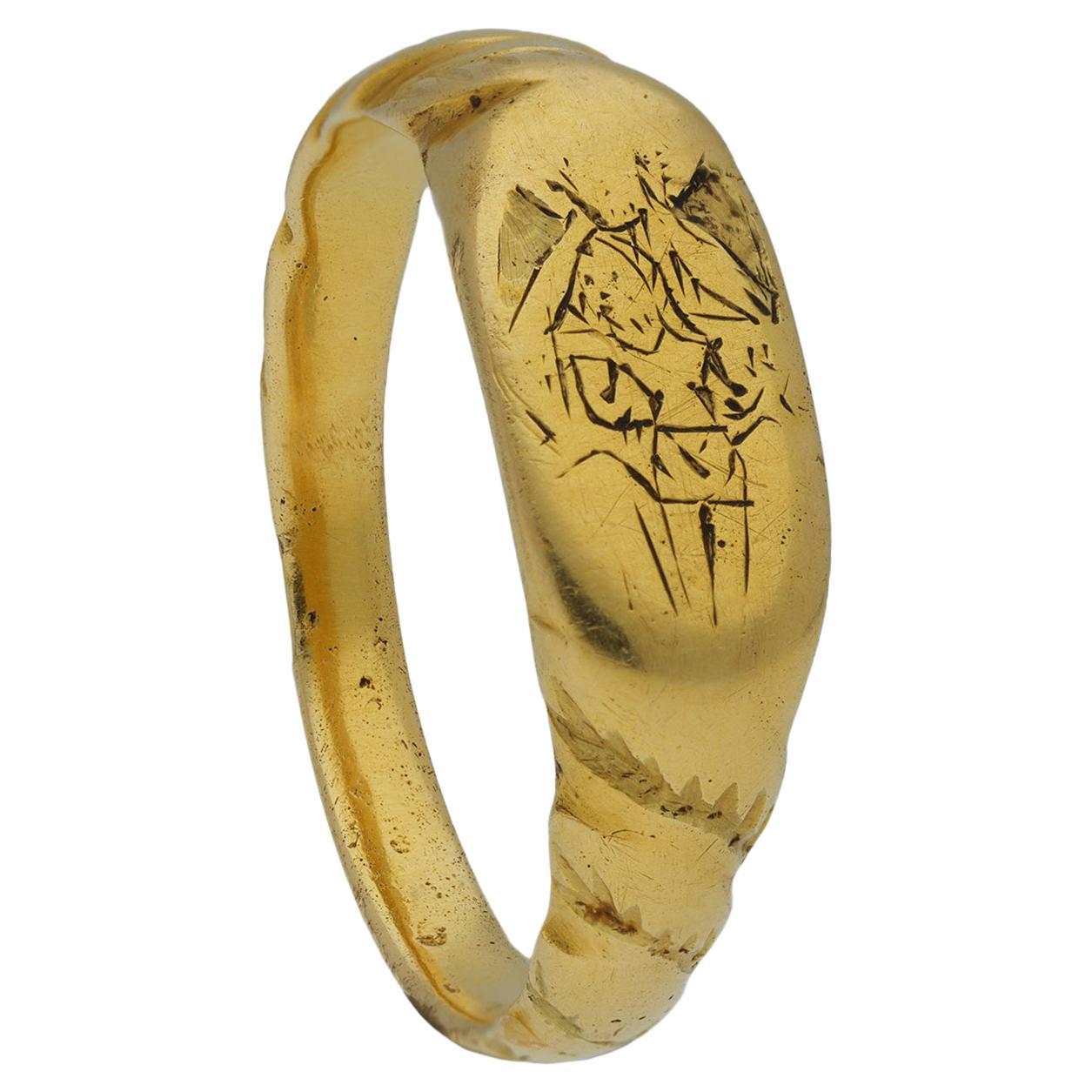Mittelalterlicher ikonographischer Ring mit der Heiligen Dreifaltigkeit, englisch, um das 15.