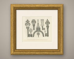 Medieval Keys and Purse Frame, Antique Chromolithograph, 1851