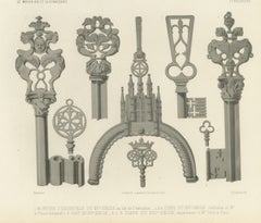 Medieval Keys and Purse Frame, Antique Chromolithograph, 1851