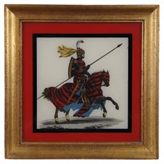 Medieval Knight Alymer de Valence Reverse Painting Glass Equestrian Horse 10"