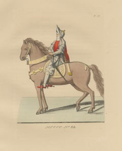 Medieval Knight on Horseback, Elegant Hand-Colored Antique Print, France 1845