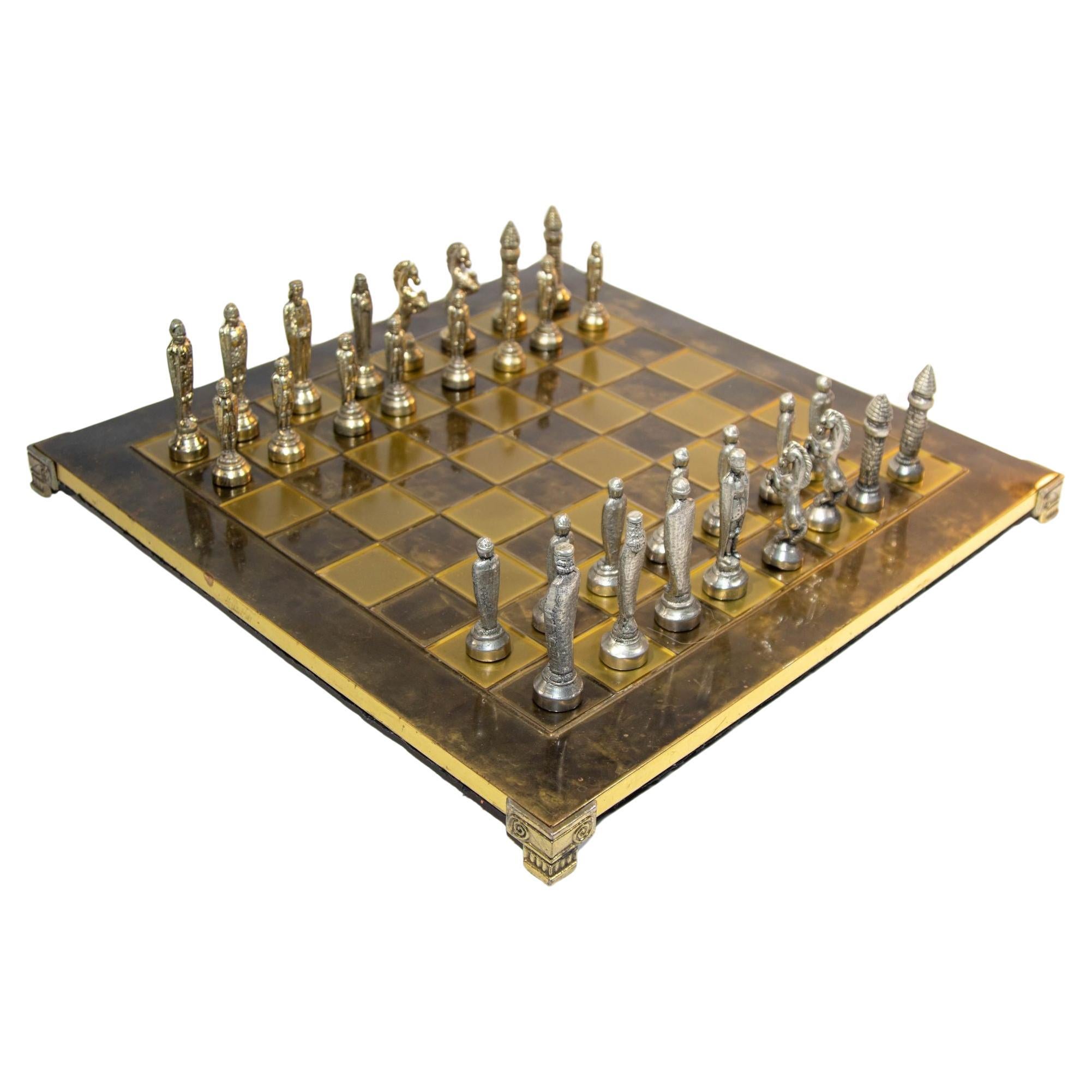 Medieval Knights Chess Set Metal Gold & Silver Pewter Crusaders Game Italy