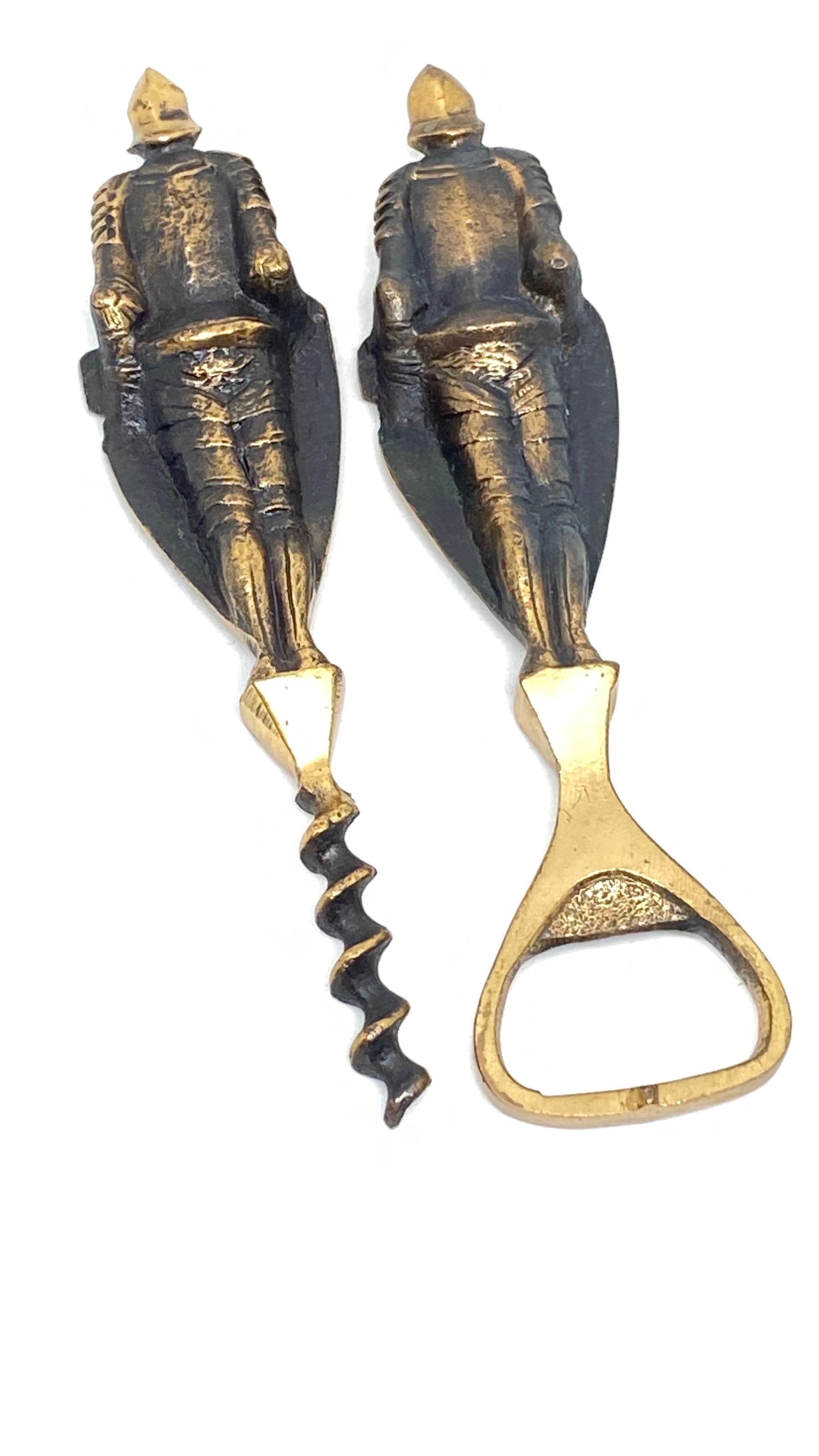 Medieval Knigt Corkscrew and Bottle Opener Set, Mid-Century Modern 1950s German In Good Condition For Sale In Nuernberg, DE