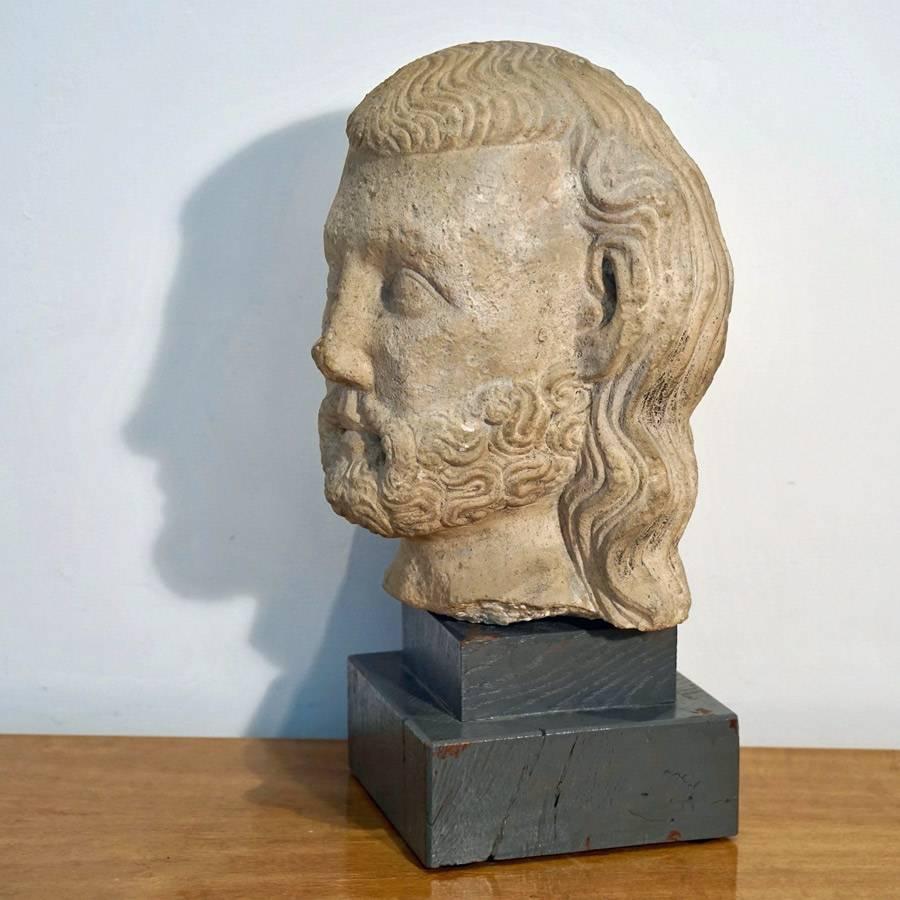 Hand-Carved Medieval Limestone Bust For Sale