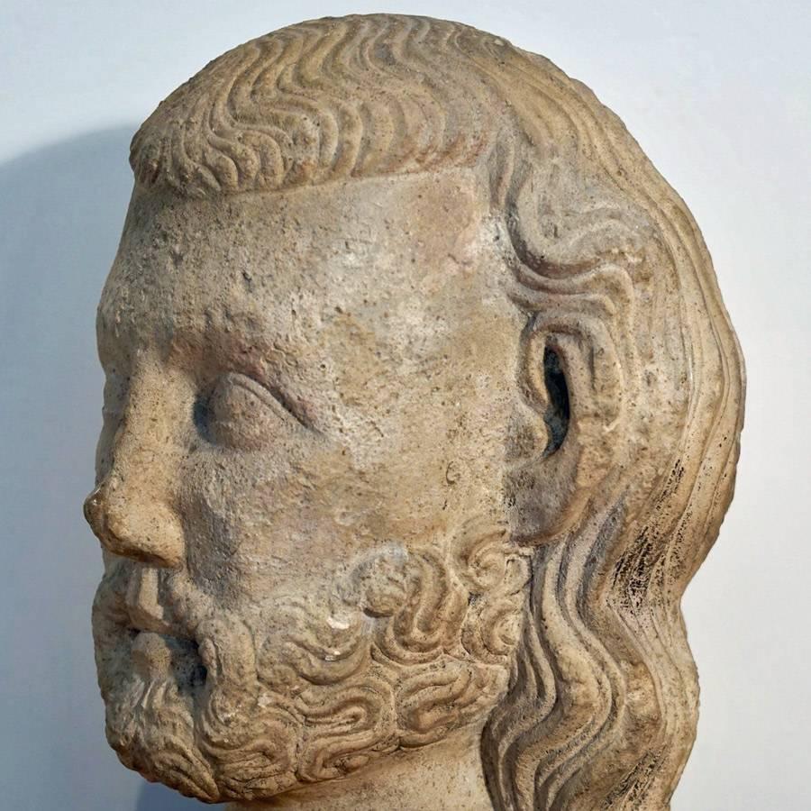 Medieval Limestone Bust In Good Condition For Sale In Los Angeles, CA
