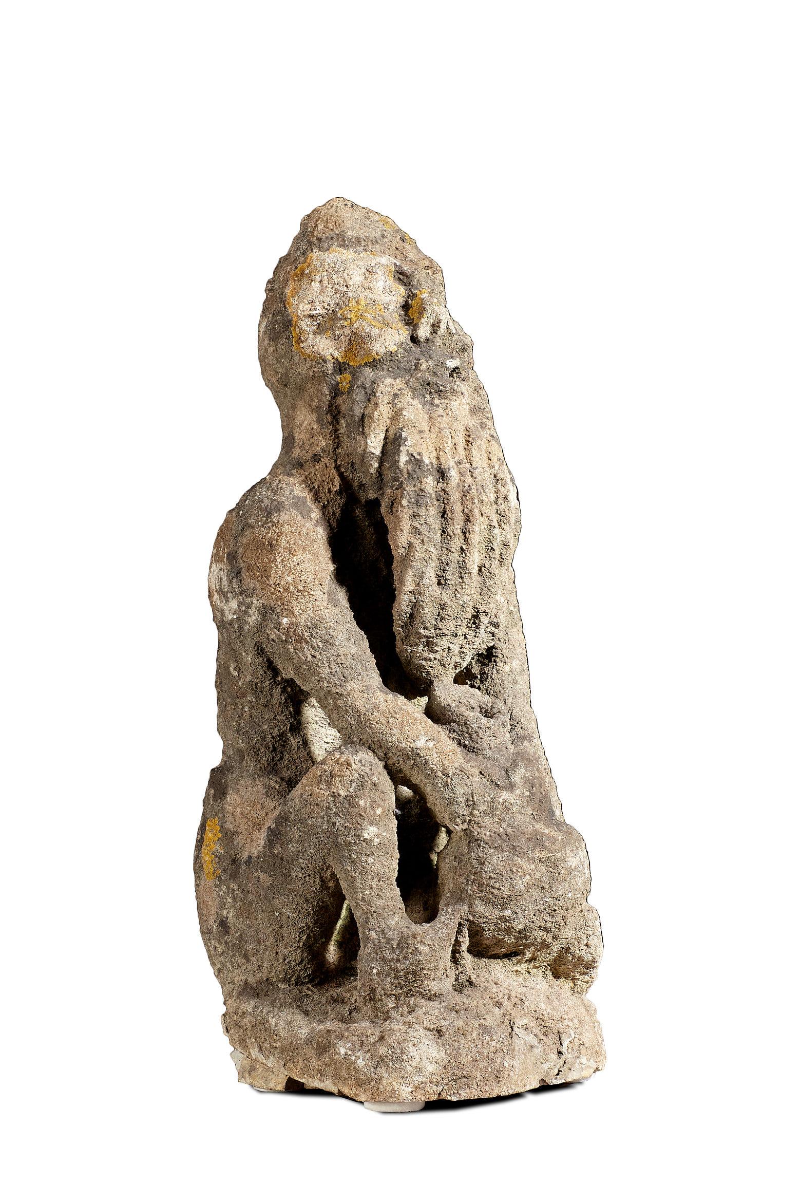 Medieval / Gothic limestone drinking man, English, circa 1400-1450.

The Oolitic limestone figure of a seated man with flowing beard holding a drinking pot between his knees, suggestive of him having sampled liberally!