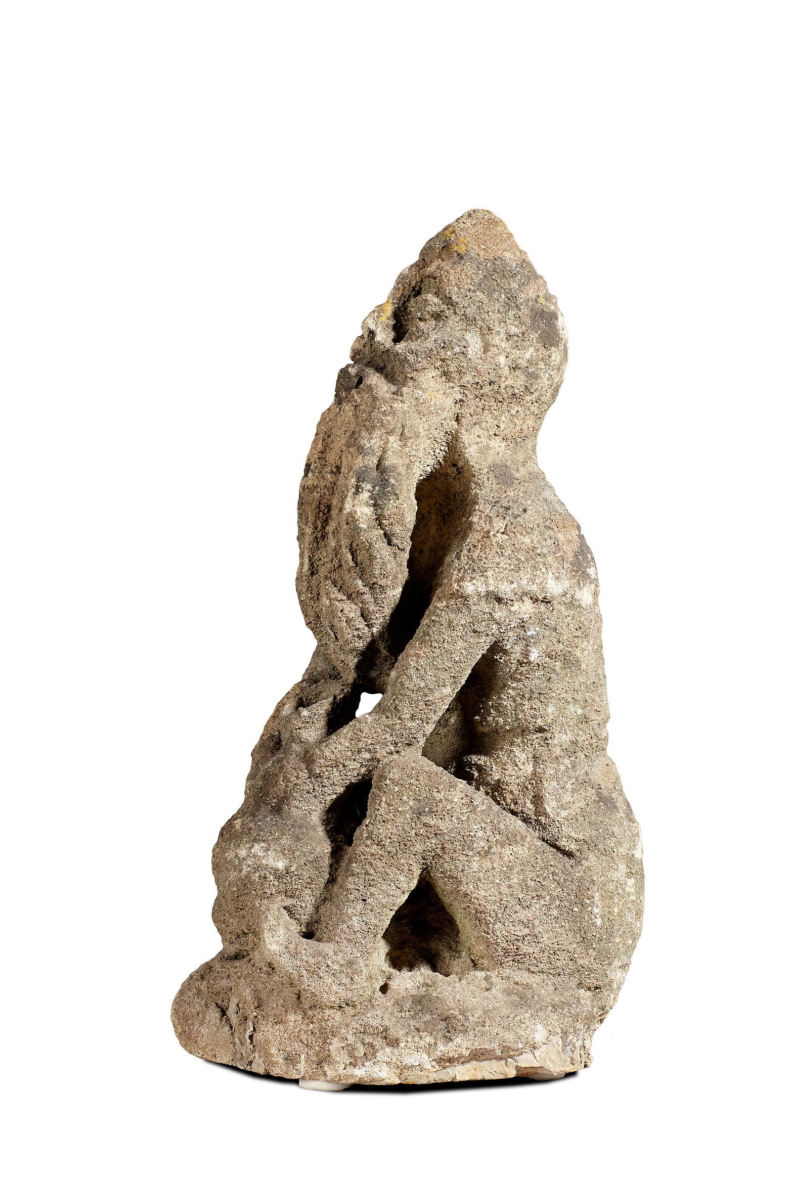 Hand-Carved Medieval Limestone Drinking Man, English, circa 1400-1450 For Sale