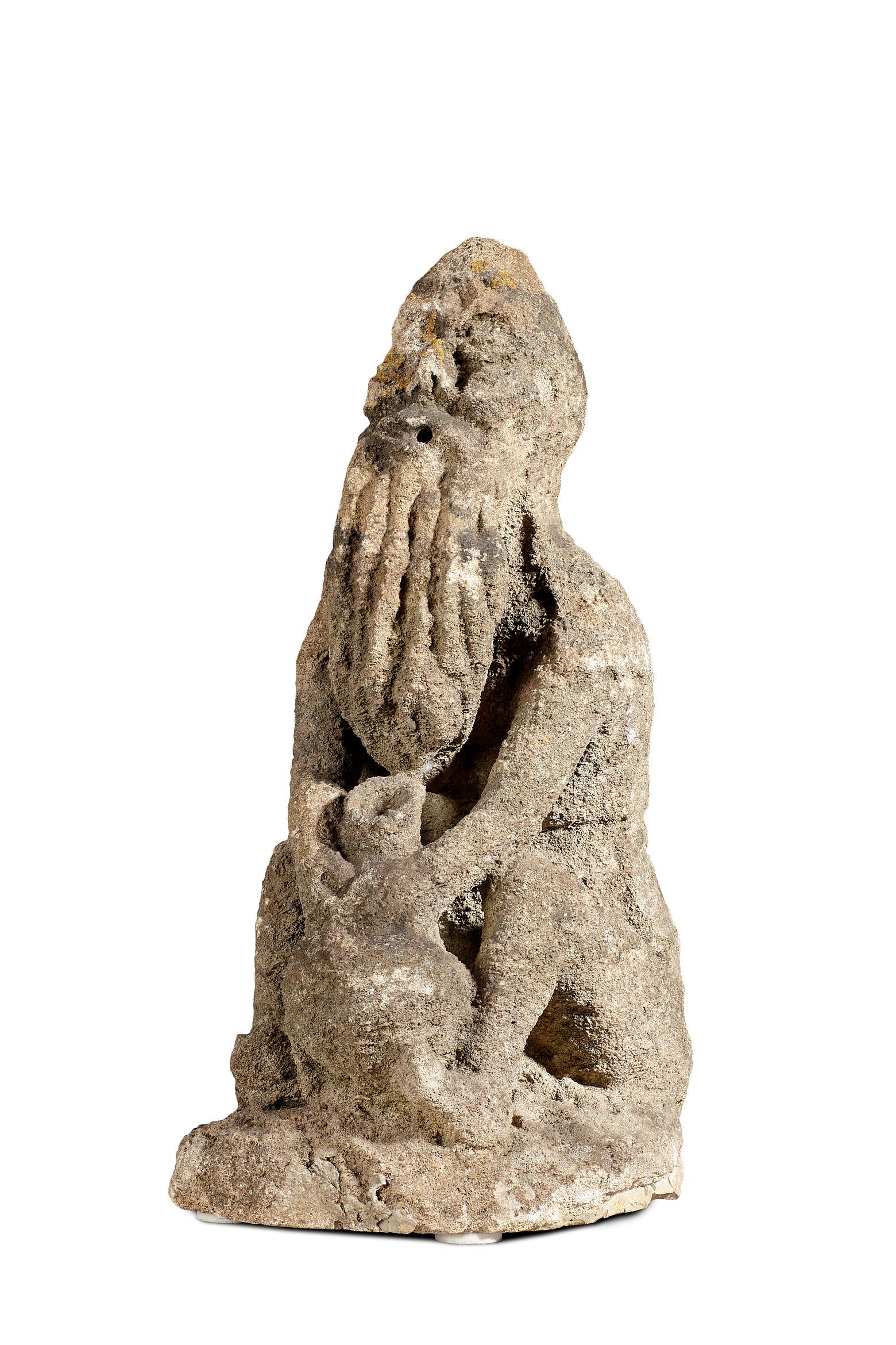 Medieval Limestone Drinking Man, English, circa 1400-1450 In Good Condition For Sale In Matlock, Derbyshire