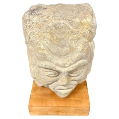 Medieval Limestone Figural Corbel with Grotesque Face
