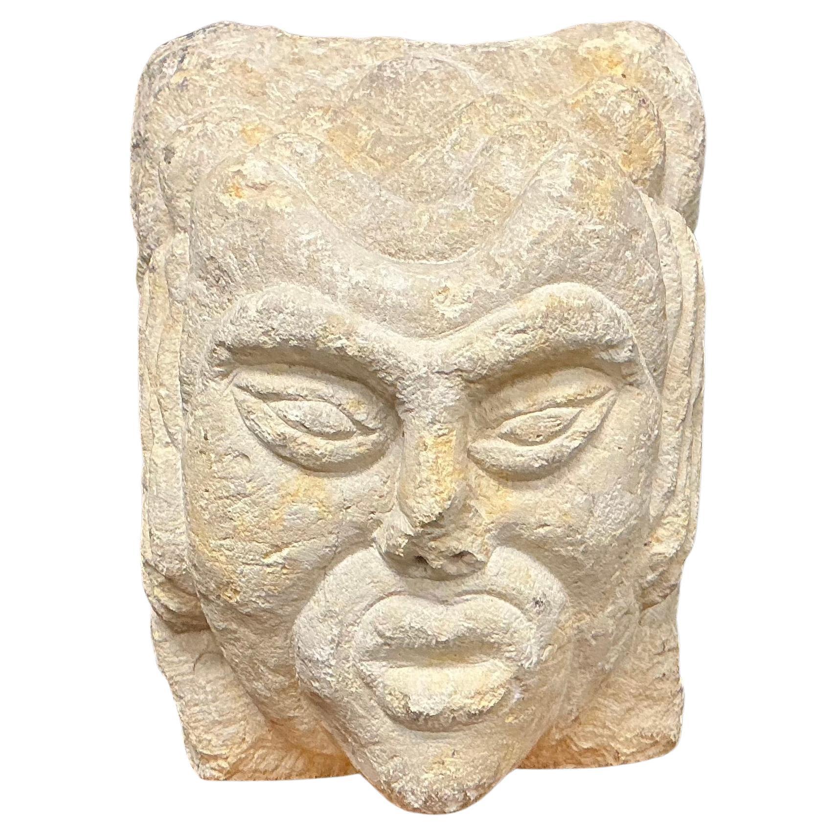 Medieval Limestone Figural Corbel with Grotesque Face For Sale