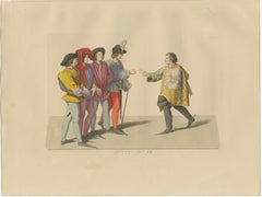 Medieval Messengers & Courtiers, Elegant Hand-Colored Antique Print, France 1845