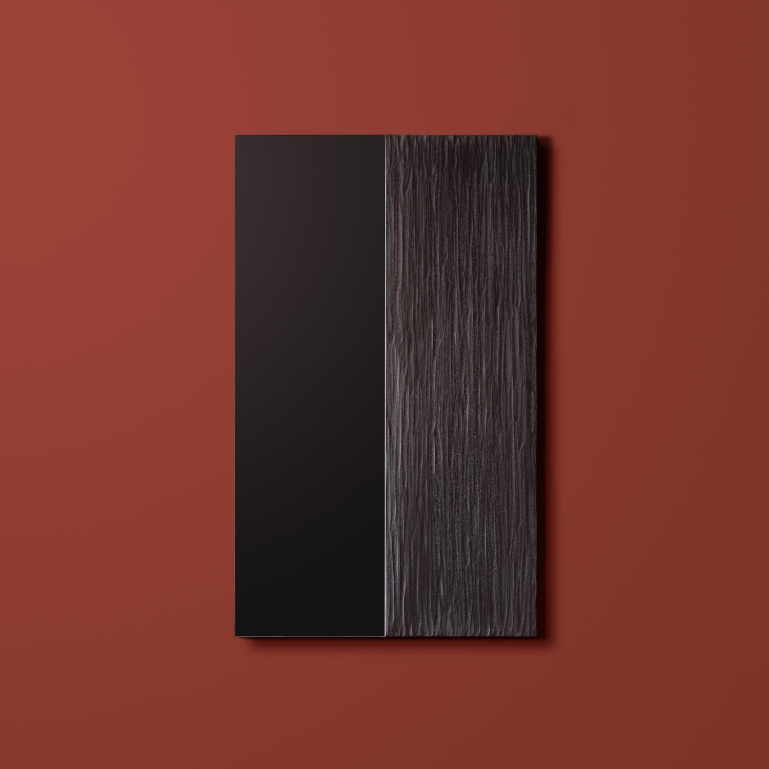 Georgian Minimalistic Wall Mirror in Hand-Carved and Blackened Oak Panel by Rooms Studio For Sale
