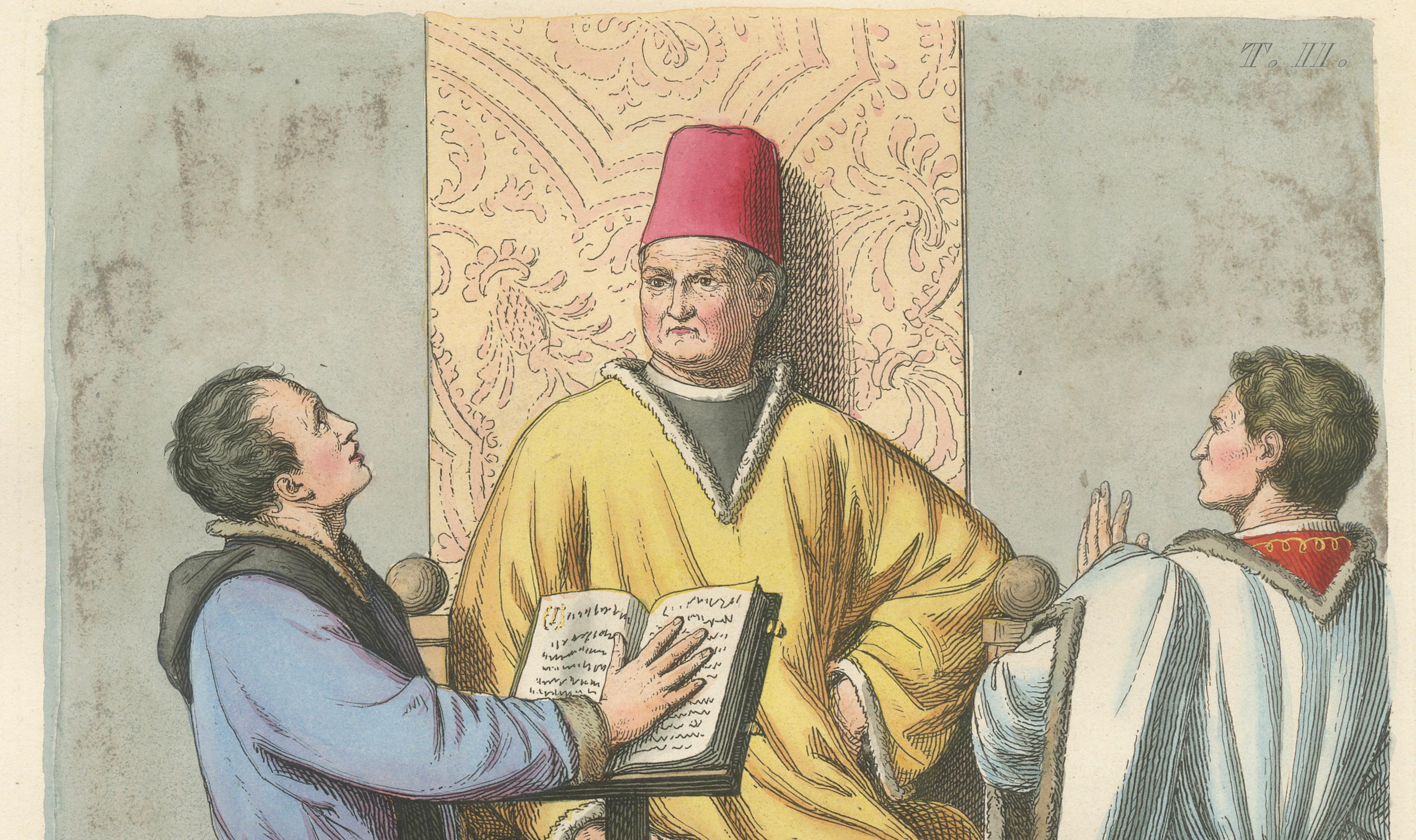 Medieval Nobility & Ritual, Decorative Hand-Colored Print, France 1845