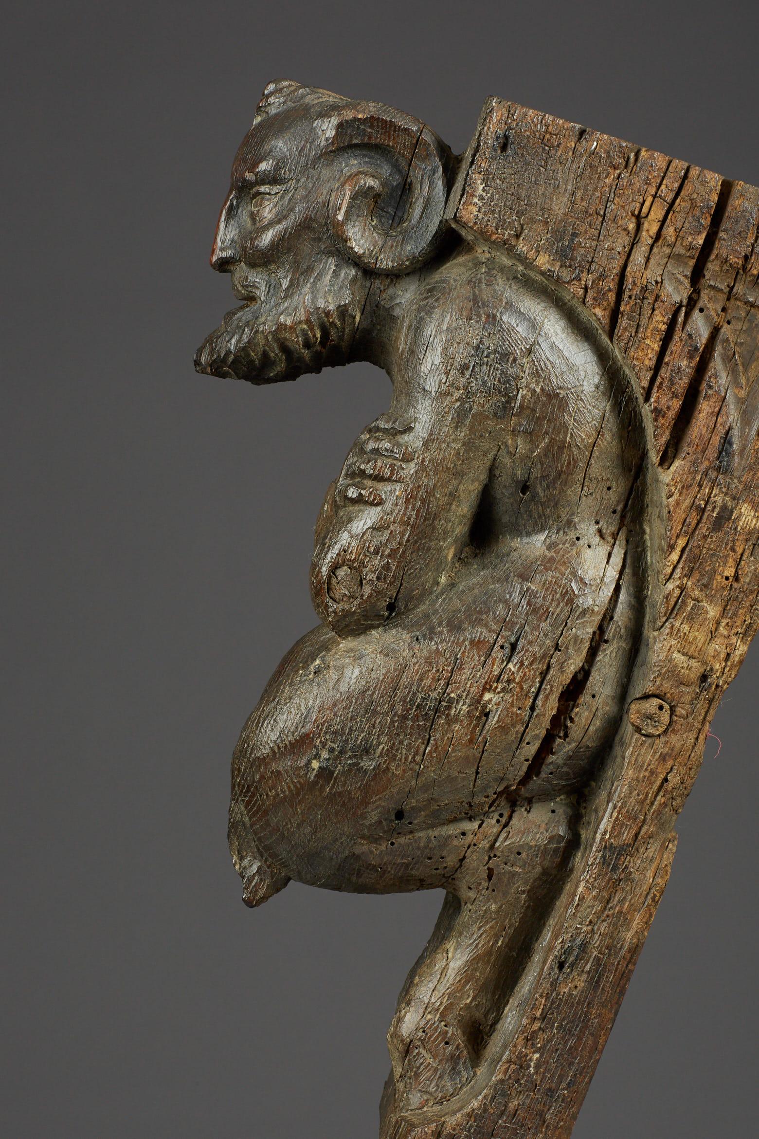 Carved Medieval Oak Corbel of a Satyr, English, circa 1450-1500