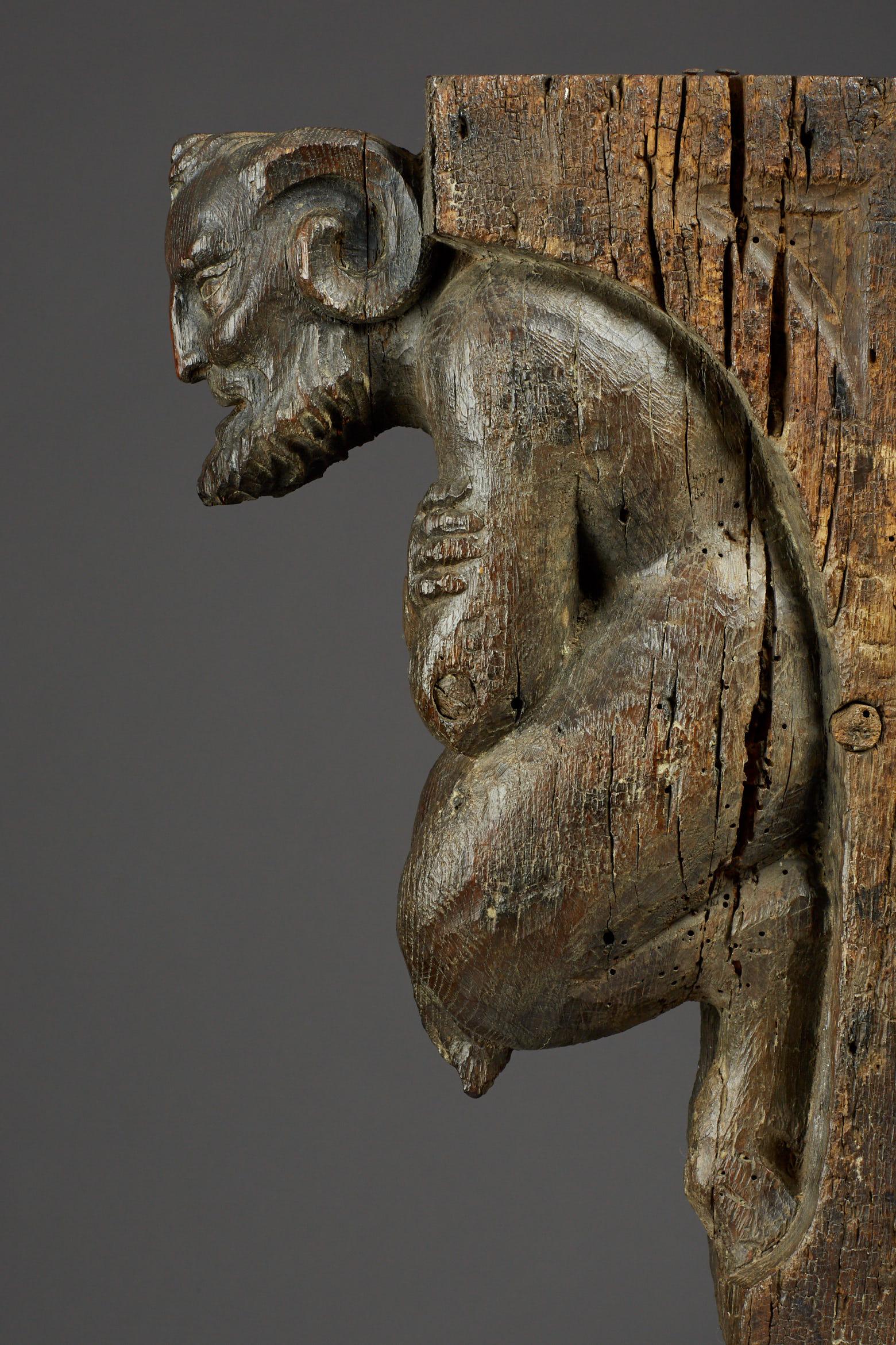 Medieval Oak Corbel of a Satyr, English, circa 1450-1500 1