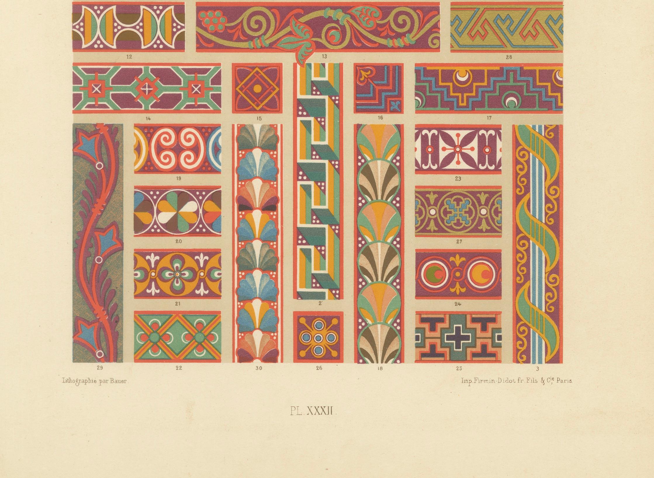 Français Impression d'ornements médiévaux - Bordures décoratives anciennes du Moyen Âge, 1869 en vente