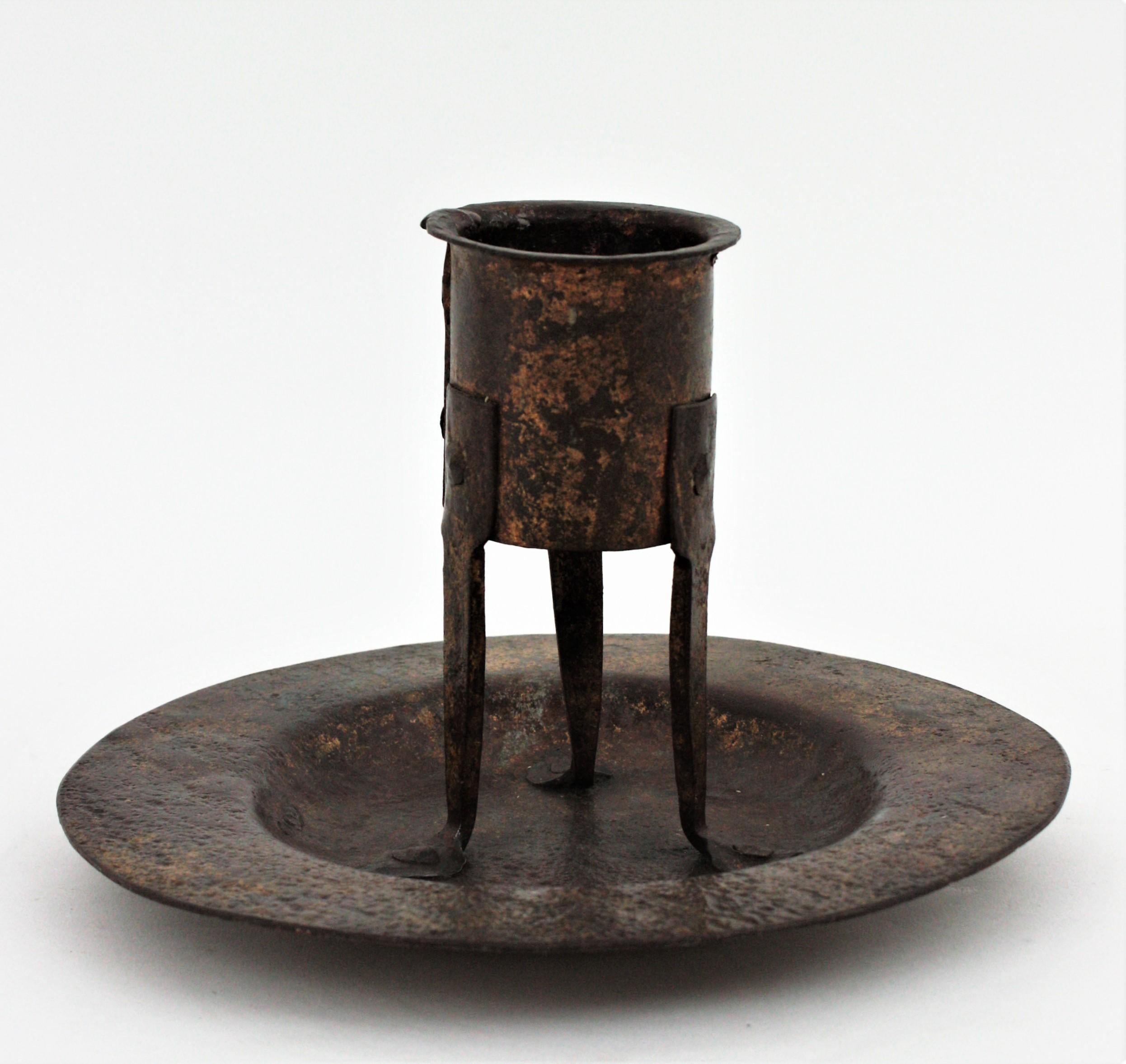 Medieval Parcel-Gilt Hand Forged Iron Candleholder, Spain, 16th Century 1