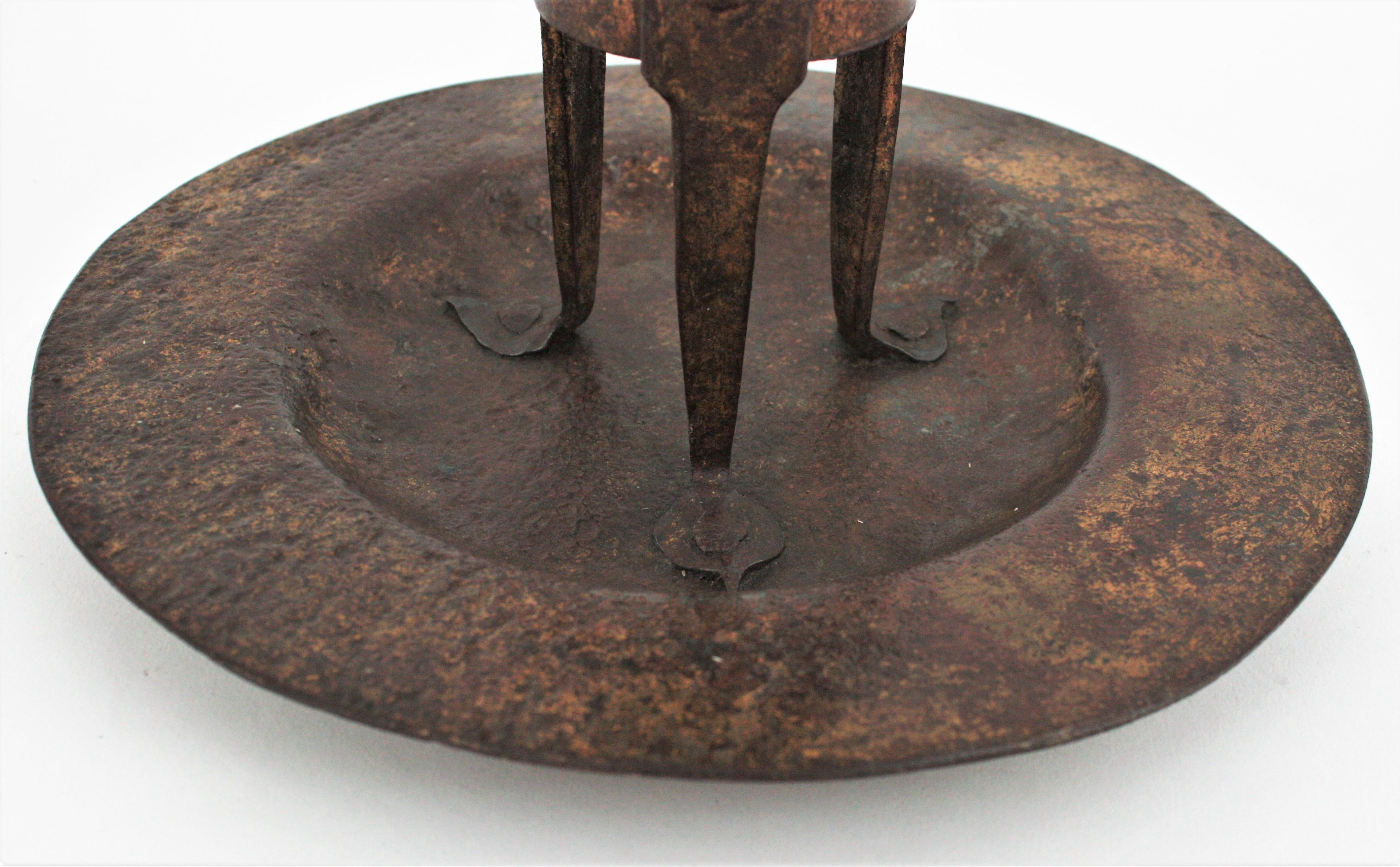 Medieval Parcel-Gilt Hand Forged Iron Candleholder, Spain, 16th Century 2