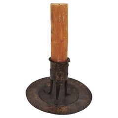 Medieval Parcel-Gilt Hand Forged Iron Candleholder, Spain, 16th Century