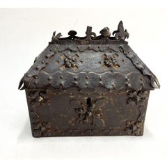 Medieval Patinated Iron-Mounted Oak Casket, 15th Century