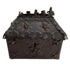 Medieval Patinated Iron-Mounted Oak Casket, 15th Century
