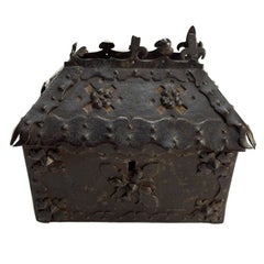 Used Medieval Patinated Iron-Mounted Oak Casket, 15th Century