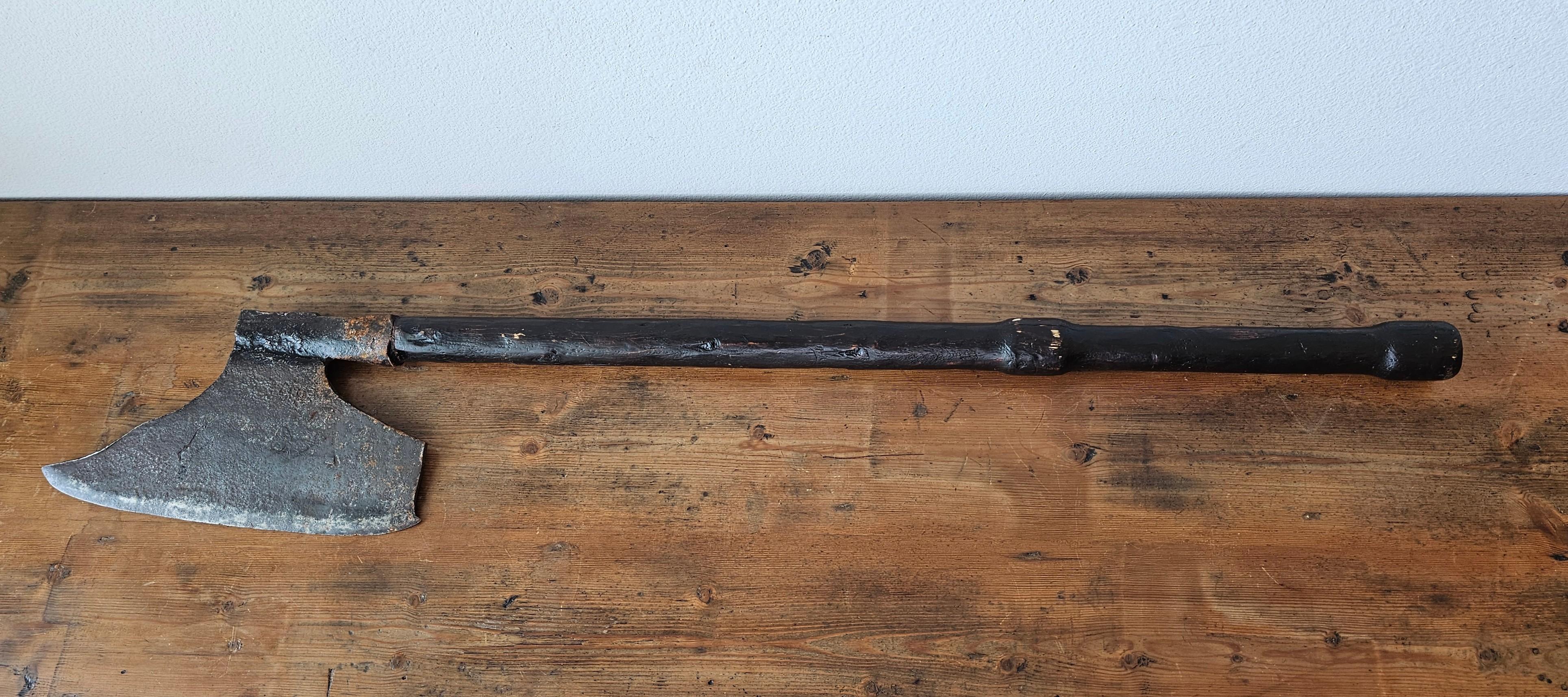 Hand-Carved Medieval Period Antique European Polearm Axe For Sale