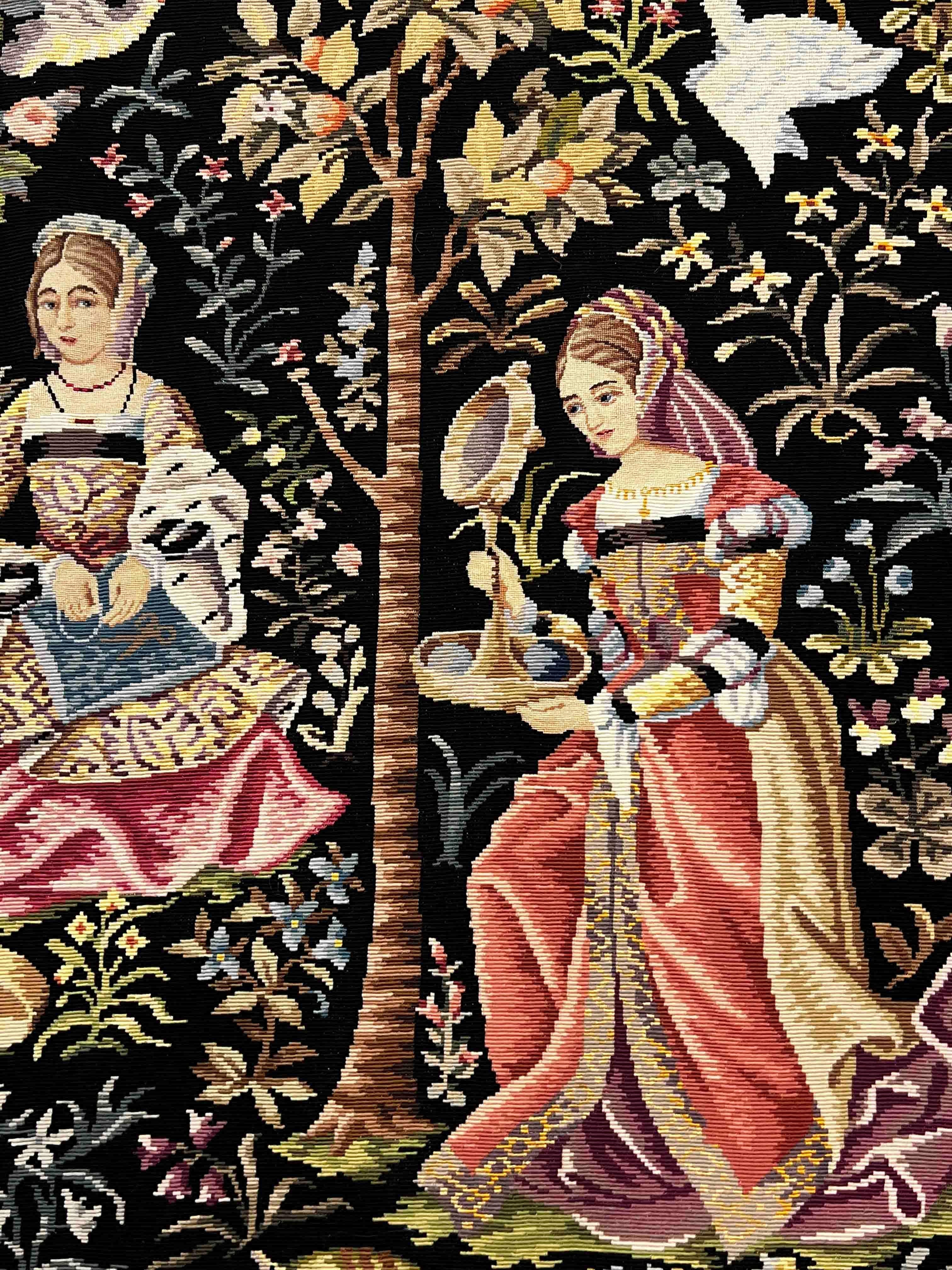 Medieval Petit Point Tapestry Around 1980 - 1m37hx1m00l - N° 1146 For Sale 4