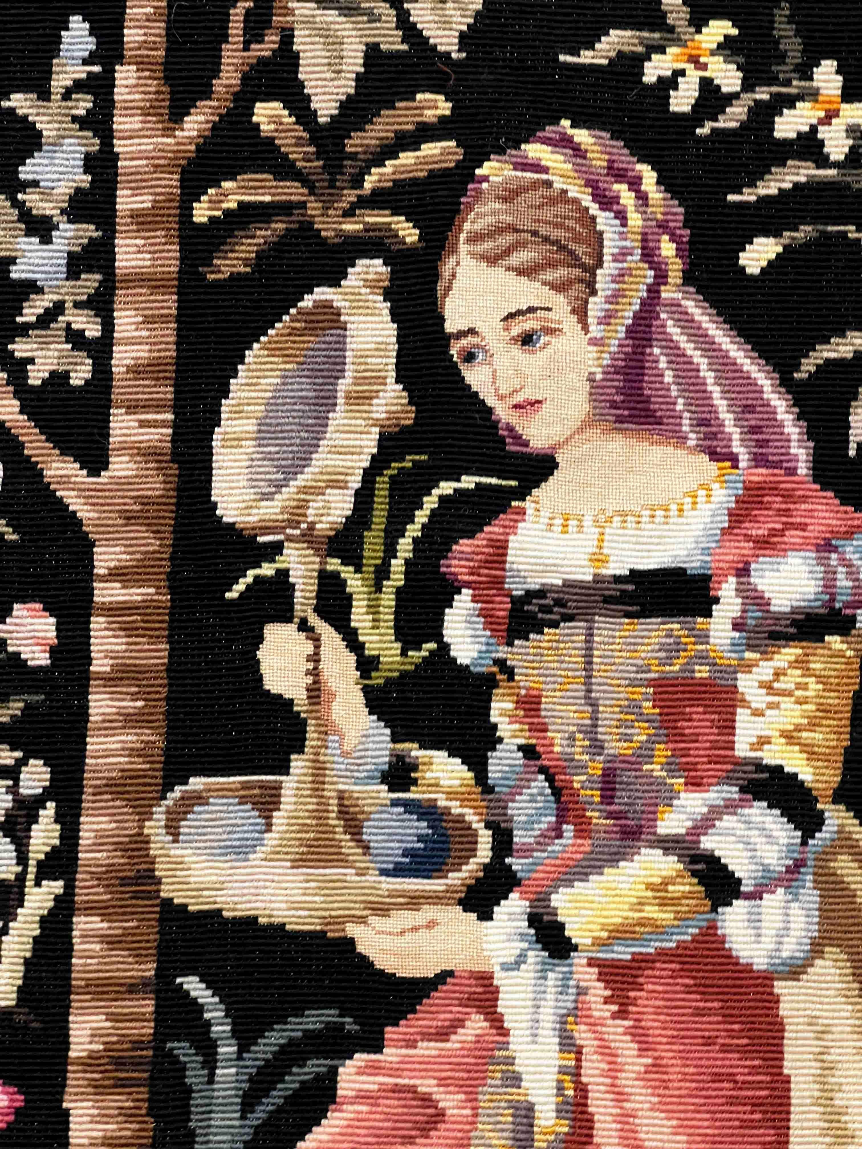 French Medieval Petit Point Tapestry Around 1980 - 1m37hx1m00l - N° 1146 For Sale