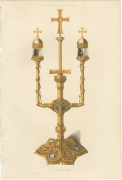 Medieval Reliquary – Gothic Church Treasure, Hand-Colored Engraving, ca.1850
